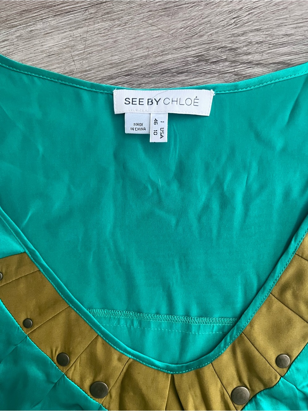See by Chloé Teal V-Neck Blouse with Gold Accents - Picture 3 of 3
